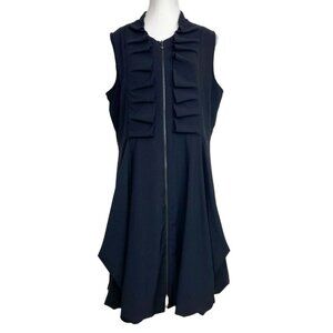 SAMUEL DONG BLACK FRONT FLUTTER PLEATED DRAPED SLEEVELESS MINI DRESS - L